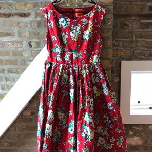 Red floral fit-and-flare 50s style dress